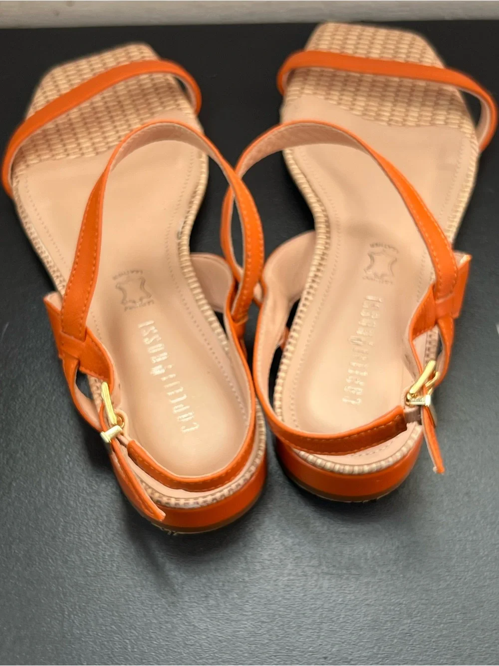Orange Woven Toe Strap Sandals with Ankle Buckle